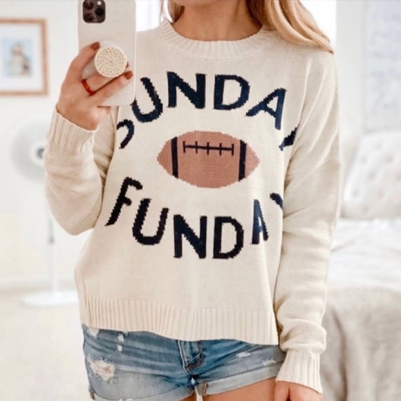 moon & madison Sweaters - Mood & Madison Sunday Funday Cream Football Knit Sweater